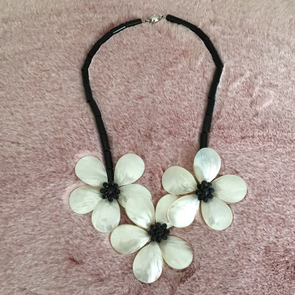 One-of-a-kind 3 Pearl Flower Statement Necklace